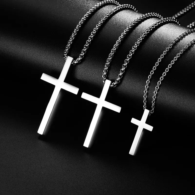 Novo aço inoxidável cruz pingente colar para homens mulheres minimalista jóias masculino feminino colares gargantilhas cor prata.